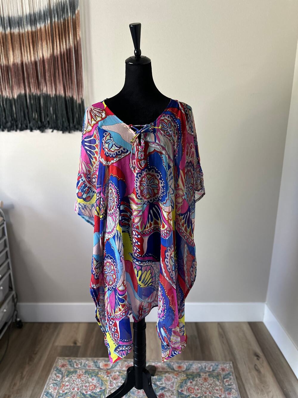 NWT KENDALL AND JAMES Paisley Sheer Kaftan Cover Up One Size